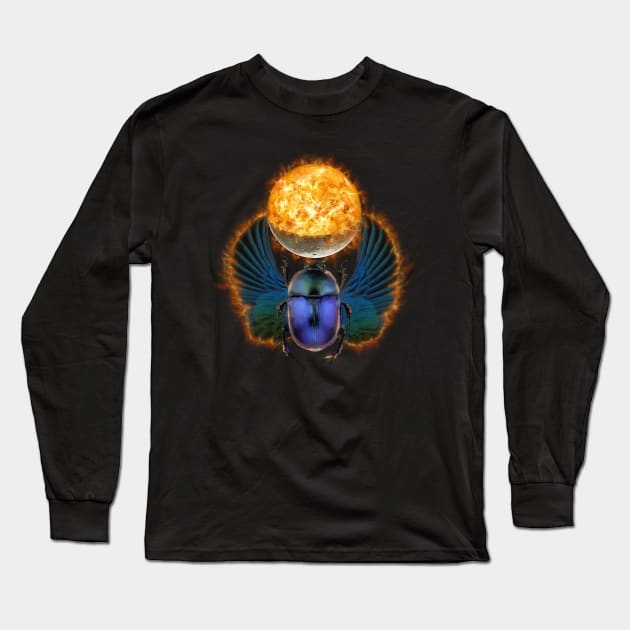 Egyptian Beetle Messenger of Ra Long Sleeve T-Shirt by 3vaN